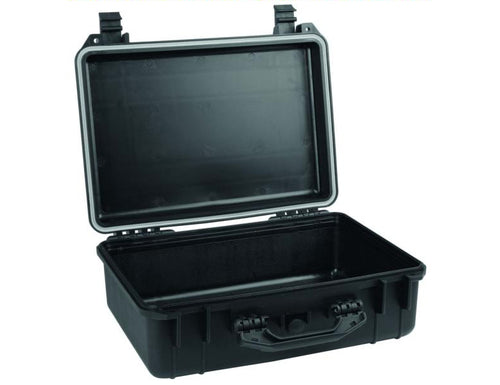 Gerätekoffer aus bruchsicherem Kunststoff Oberansicht mit 2 oder 4 Verschlüssen schwarz