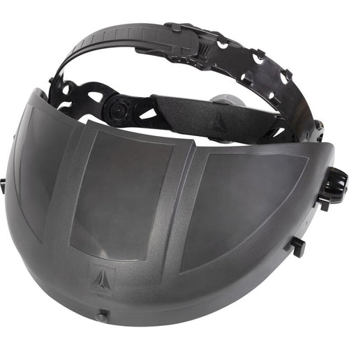 Visierhalterung mit Stirnschutz Vorderansicht VISOR-H Festzieh-Rotor-System grau