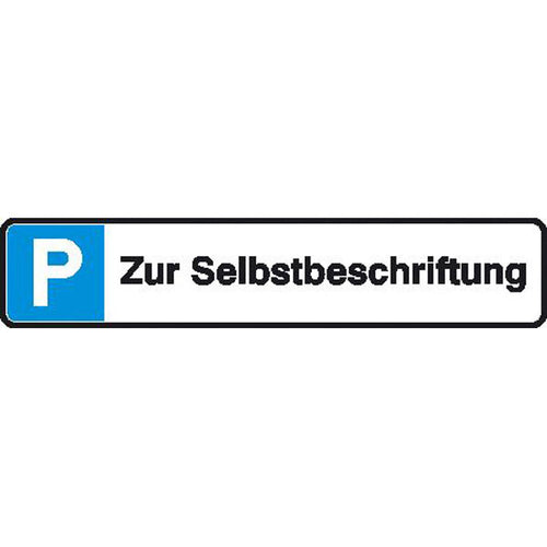 Parkplatzschild mit Freifläche zur Selbstbeschriftung Vorderansicht rechteckig weiß blau