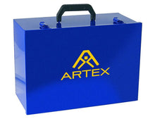 Lade das Bild in den Galerie-Viewer, Gerätekoffer Stahlblech Artex blau Vorderansicht mit Artex-Logo
