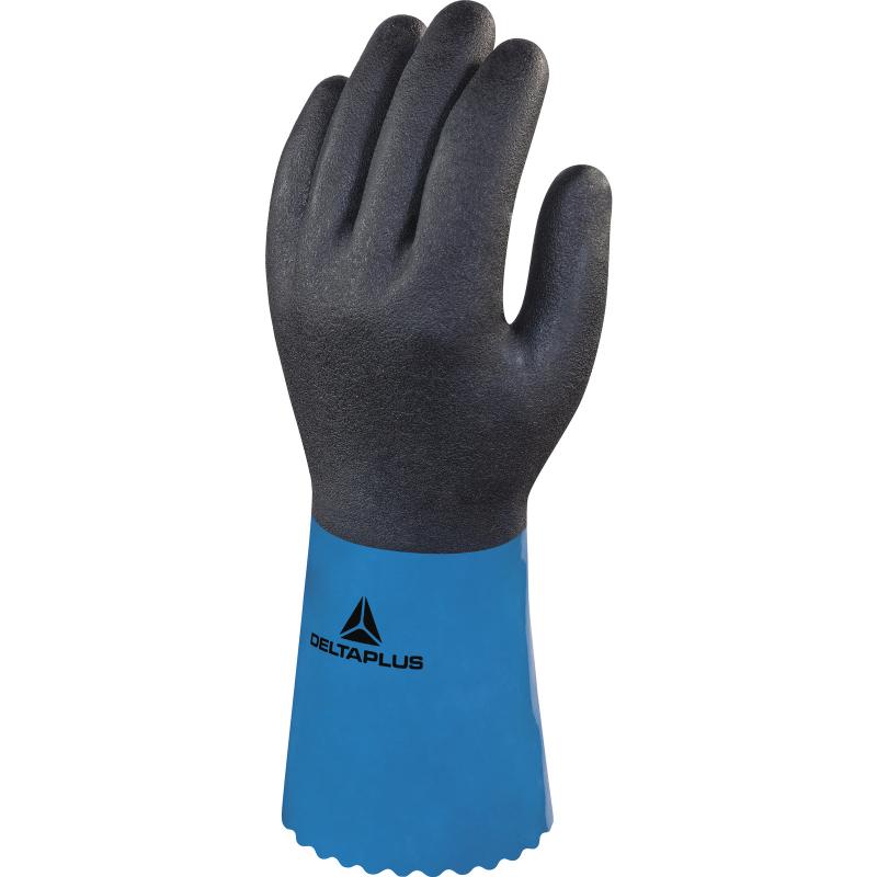 Handschuh Vorderansicht Chemie CHEMSAFE PLUS VV836 grobe PVC blau-schwarz