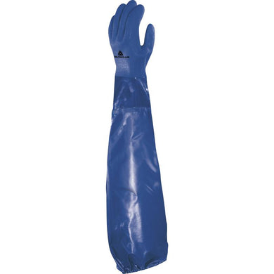 Handschuh Chemie Vorderansicht PETRO VE766 Armvollschutz Chemikalien resistent blau