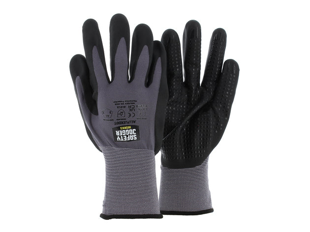 Schutzhandschuhe Handschuhe ALLFLEXDOT Vorderansicht Rückansicht Touchscreen Funktion Handschutz Sicherheitshandschuhe grau-schwarz