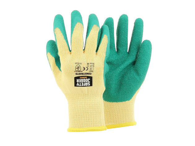 Baumwollschutzhandschuhe Handschuhe CONSTRUCTO Vorderansicht Rückansicht allgemeiner Gebrauch Schutzhandschuh Latexbeschichtung gelb-grün