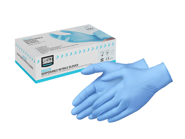 Einweghandschuhe SJNITRIL Vorderansicht Medizin Handschutz Mikroorganismen Chemikalien Touchscreen Funktion blau